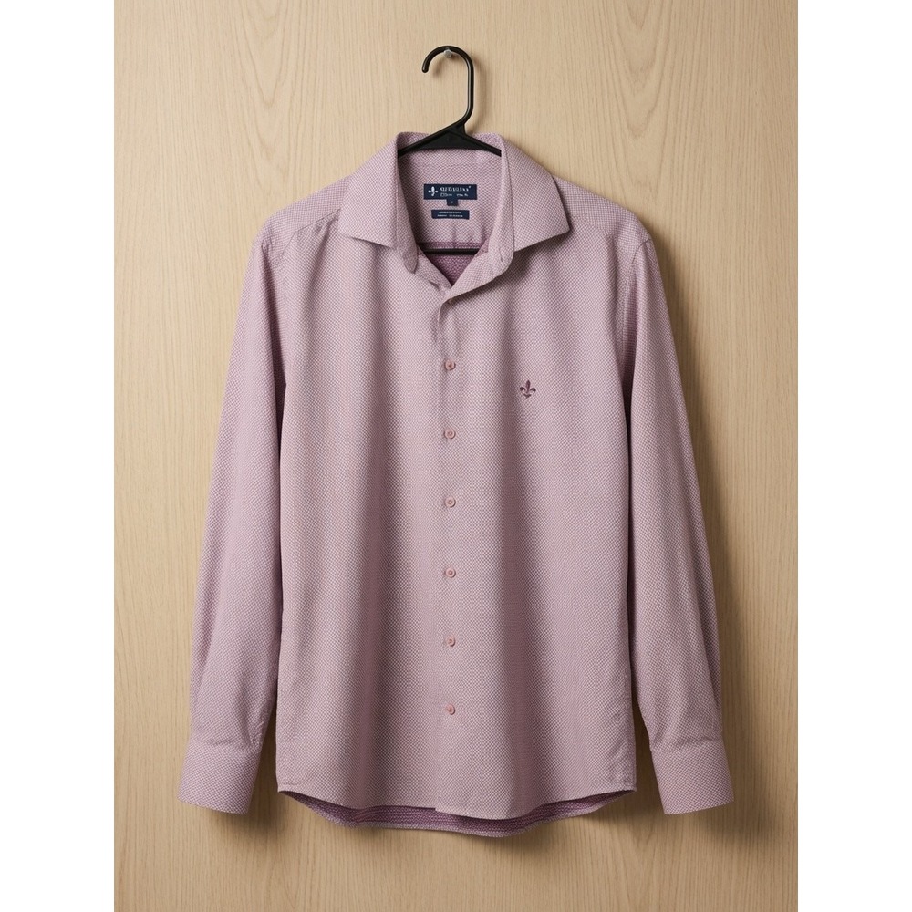Dudalina Sport Mens Slim Fit Shirt Size 3 M Pink Egyptian Cotton Fleur de Lis